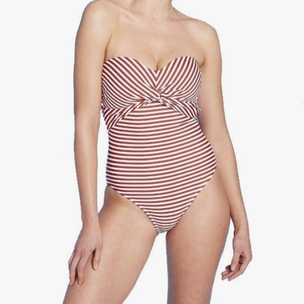 Kona Sol‎ Bandeau swimsuit stripes barbiecore red